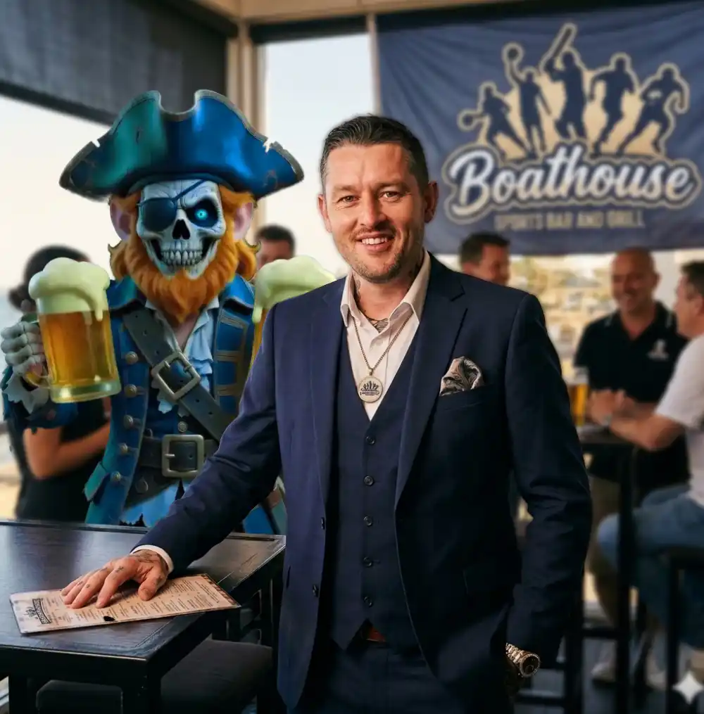 BlueSkull and Dez the owner of  the Boathouse Sports Bar & Grill in Mandurah WA
