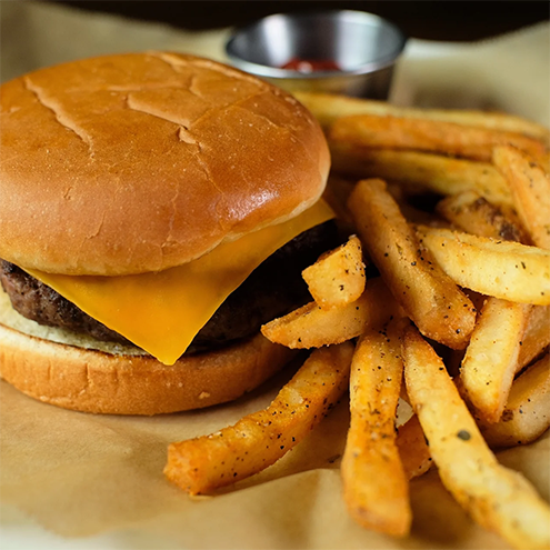 The Boathouse Kids Burger & Chips served at the Boathouse Sports Bar & Grill in Mandurah WA